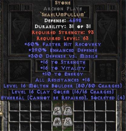 Stone Archon Plate - Eth Bugged - 290% ED - Perfect - East Non-Ladder