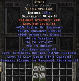 Stone Sacred Armor - Eth Bugged - 250-269% ED - East Non-Ladder