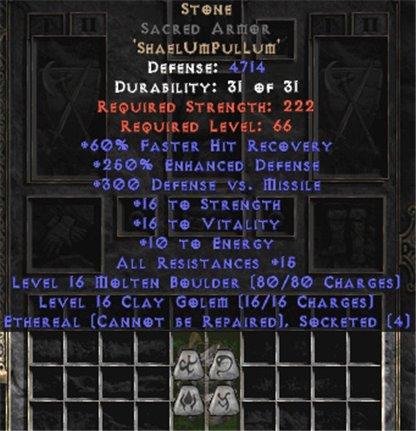 Stone Sacred Armor - Eth Bugged - 250-269% ED - Europe Non-Ladder