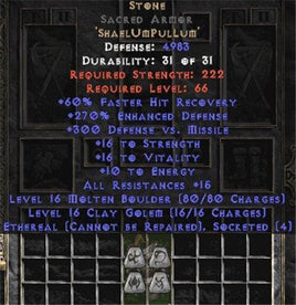 Stone Sacred Armor - Eth Bugged - 270-289% ED - East Non-Ladder