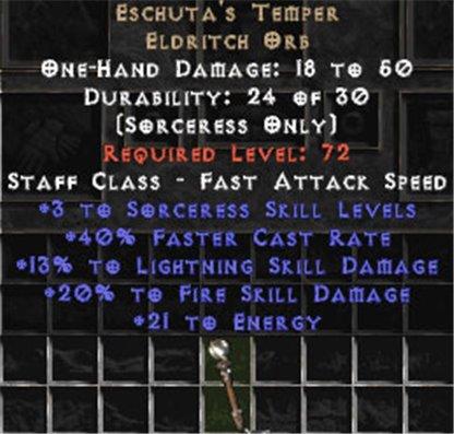 Eschuta's Temper +3 Sorc Skills & +20% Fire Damage - Europe Non-Ladder