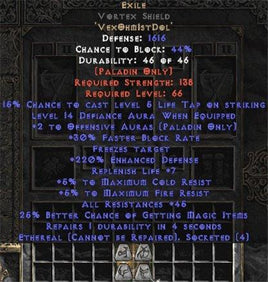 Exile Vortex Shield - Eth Bugged - 45 Res - 220-239% ED - Europe Non-Ladder