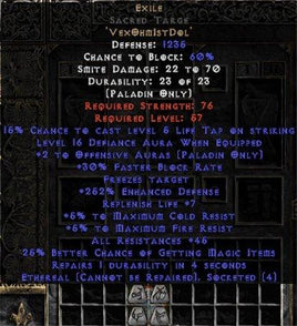 Exile Sacred Targe - Eth Bugged - 45 Res - 220-239% ED - Europe Non-Ladder