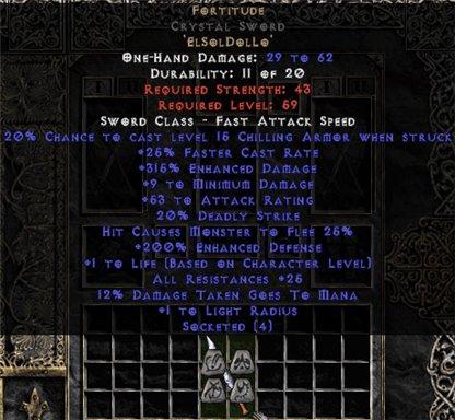 Fortitude Crystal Sword - 25-29 Res & 1.5 Life - Europe Non-Ladder