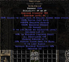 Fortitude Sacred Armor - 25-29 Res & 1.5 Life - Europe Non-Ladder