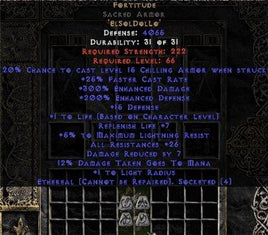 Fortitude Sacred Armor - Eth Bugged - 25-29 Res & 1.5 Life - Europe Non-Ladder