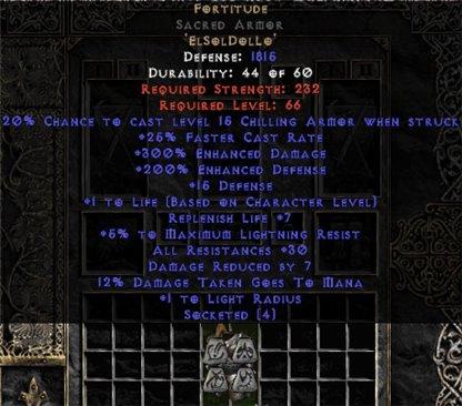 Fortitude Sacred Armor (non-sup) - 30 Res & 1-1.375 Life - Europe Non-Ladder