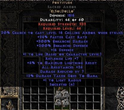 Fortitude Sacred Armor (non-sup) - 25-29 Res & 1-1.375 Life - Europe Non-Ladder