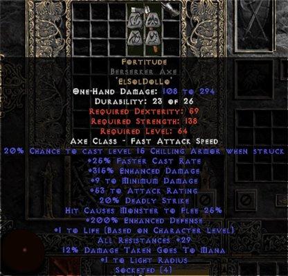 Fortitude Berserker Axe - 25-29 Res & 1.5 Life - Europe Non-Ladder