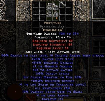 Fortitude Berserker Axe - 30 Res & 1-1.375 Life - Europe Non-Ladder