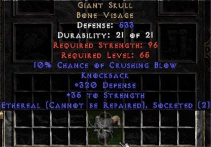 Giant Skull - Ethereal - 2 Sockets/35 Str/320 Def - Perfect - Europe Non-Ladder