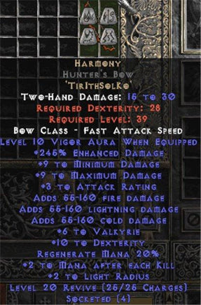 Harmony Hunter's Bow - 245-274% ED & 6 Valk - Europe Non-Ladder