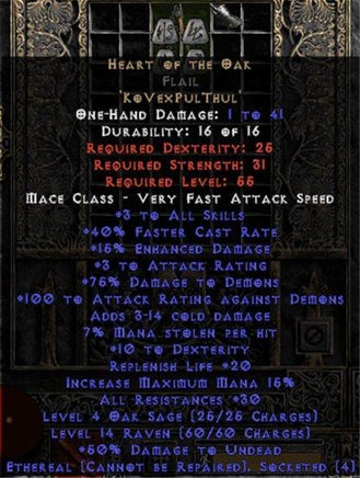 Heart of the Oak Flail - Ethereal - 30-34 Res - Europe Non-Ladder