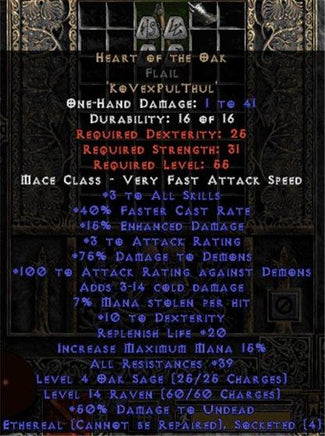 Heart of the Oak Flail - Ethereal - 35-39 Res - Europe Non-Ladder