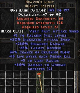 Heaven's Light - 2 Sockets/3 Skill/275+ ED - Europe Non-Ladder