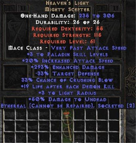 Heaven's Light - Ethereal - 2 Sockets/3Skills/250-299% EDmg - Europe Non-Ladder