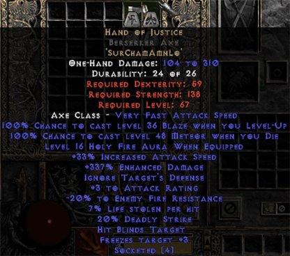 Hand of Justice Berserker Axe - 330-344% ED - Europe Non-Ladder