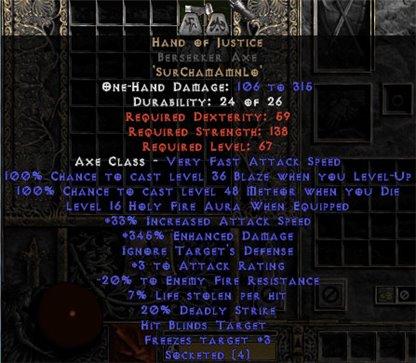 Hand of Justice Berserker Axe - 345% ED - Perfect - Europe Non-Ladder