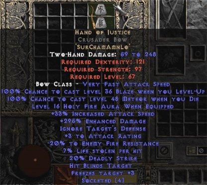 Hand of Justice Crusader Bow - 280-329% ED - Europe Non-Ladder