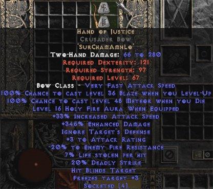 Hand of Justice Crusader Bow - Perfect 345% ED - Europe Non-Ladder