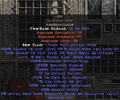 Ice Crusader Bow - 225% ED & 30% CSD - Perfect - Europe Non-Ladder