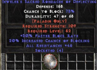 Jeweler's Sacred Rondache of Deflecting - 45 Res All - Europe Non-Ladder