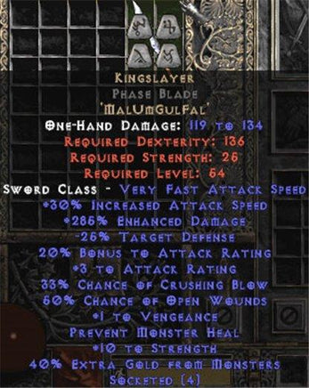 Kingslayer Phase Blade - 285% ED - Perfect - Europe Non-Ladder