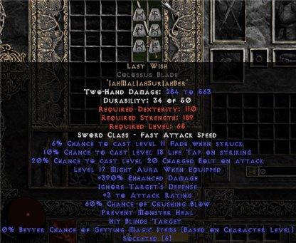 Last Wish Colossus Blade - 390% ED & 60-64% CB - Europe Non-Ladder