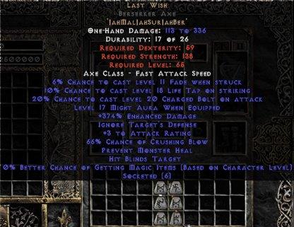 Last Wish Berserker Axe - 330-374% ED & 65-69% CB - Europe Non-Ladder