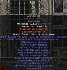 Lawbringer Crystal Sword - 16-17 Sanctuary & 200-249 DvM - Europe Non-Ladder