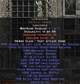 Lawbringer Crystal Sword - 16-17 Sanctuary & 250 DvM - Europe Non-Ladder