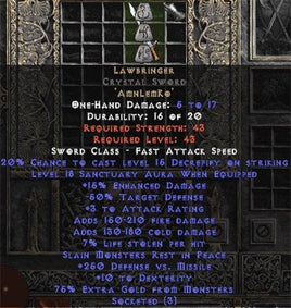 Lawbringer Crystal Sword - 18 Sanctuary & 250 DvM - Perfect - Europe Non-Ladder