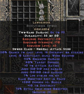 Lawbringer Executioner Sword - 18 Sanctuary & 200-249 DvM - Europe Non-Ladder