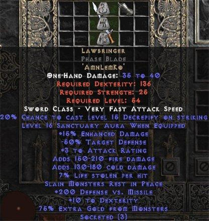 Lawbringer Phase Blade - 16-17 Sanctuary & 200-249 DvM - Europe Non-Ladder