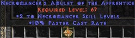 Necromancer Amulet - 2 All Necro Skills & 10% FCR - Europe Non-Ladder