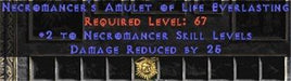 Necromancer Amulet - 2 All Necro Skills & 25 PDR - Europe Non-Ladder