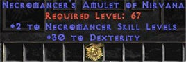 Necromancer Amulet - 2 All Necro Skills & 30 Dex - Europe Non-Ladder