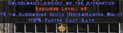 Necromancer Amulet - 3 Summoning Spells & 10% FCR - Europe Non-Ladder