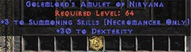 Necromancer Amulet - 3 Summoning Spells & 30 Dex - Europe Non-Ladder