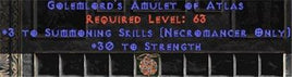 Necromancer Amulet - 3 Summoning Spells & 30 Str - Europe Non-Ladder