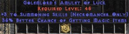 Necromancer Amulet - 3 Summoning Spells & 35% MF - Europe Non-Ladder