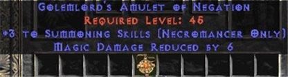 Necromancer Amulet - 3 Summoning Spells & 6 MDR - Europe Non-Ladder