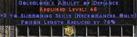 Necromancer Amulet - 3 Summoning Spells & 75% PLR - Europe Non-Ladder