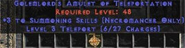 Necromancer Amulet - 3 Summoning Spells & Teleport - Europe Non-Ladder