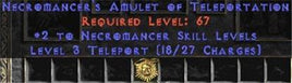 Necromancer Amulet - 2 All Necro Skills & Teleport - Europe Non-Ladder