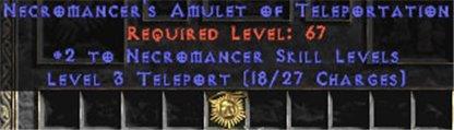 Necromancer Amulet - 2 All Necro Skills & Teleport - Europe Non-Ladder