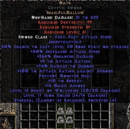 Oath Cryptic Sword - Ethereal - 355% ED & 15 MA - Perfect - Europe Non-Ladder