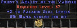 Paladin Amulet - 2 All Pal Skills & 8% ML - East Non-Ladder