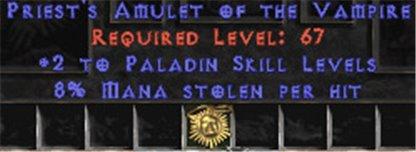 Paladin Amulet - 2 All Pal Skills & 8% ML - East Non-Ladder