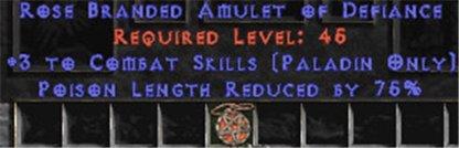 Paladin Amulet - 3 Combat Skills & 75% PLR - Europe Non-Ladder